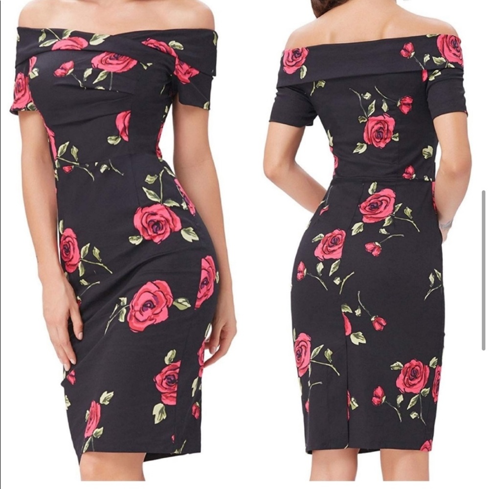 Belle Poque Rose print 50’s Cuban style pin up dress size 2